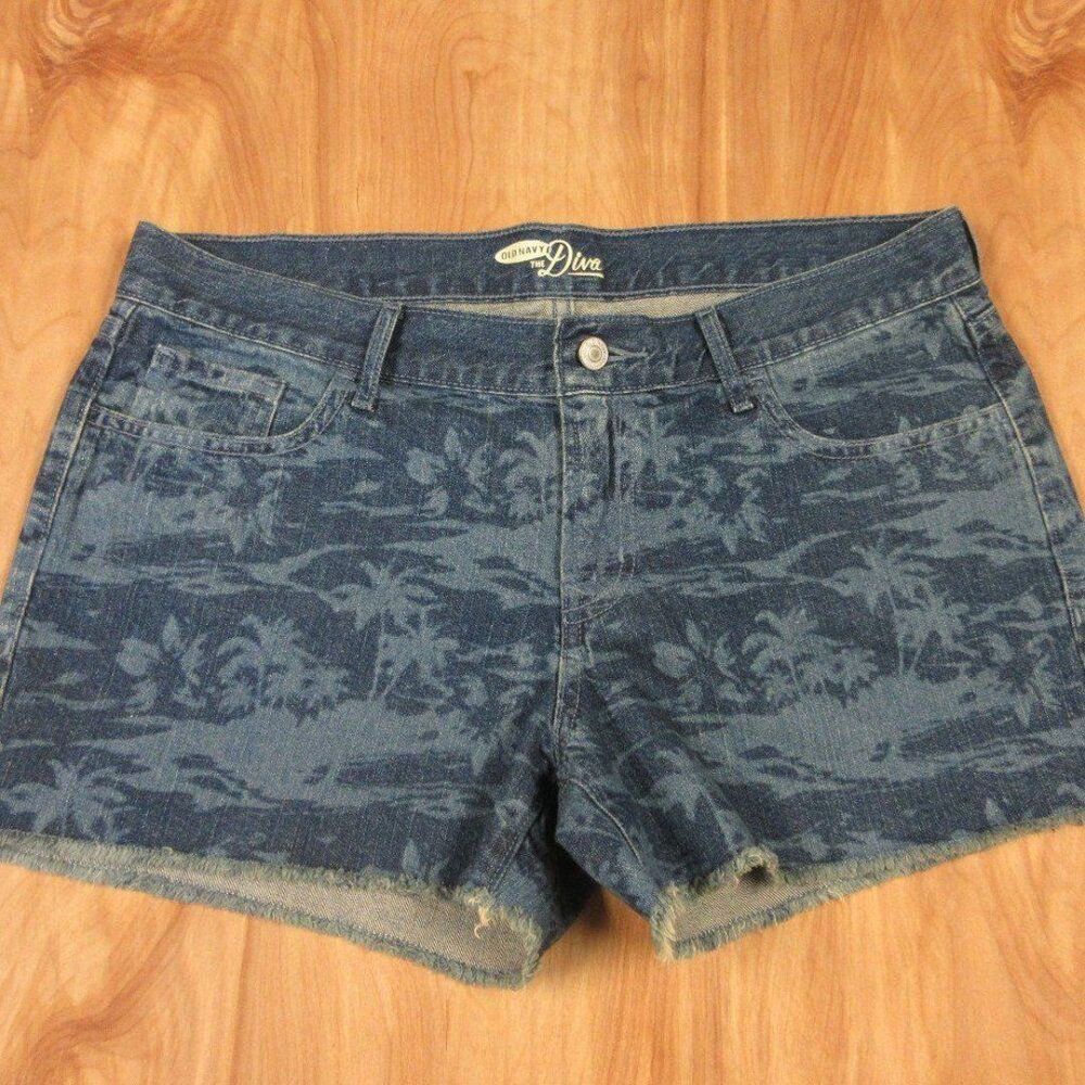 OLD NAVY The Diva Cut Off Denim Shorts Size 8 Palm Trees Tropical Jean Jorts